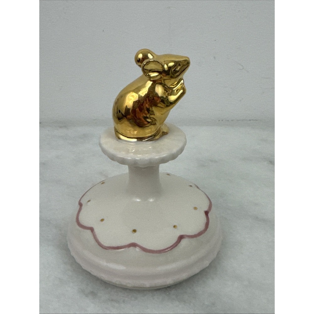 Anthropologie Philomena Cookie Press Stamp Christmas Gold Pink Ceramic Mouse